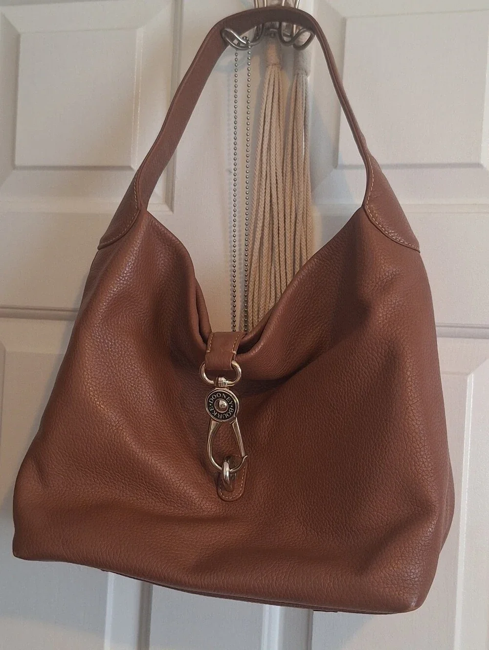 Dooney & Bourke Leather Hobo Shoulder Bag in Brown - LARGE LOGO